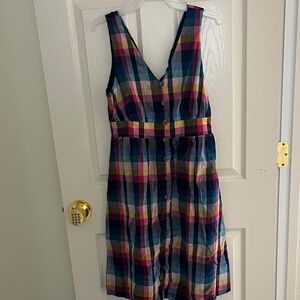 J. Crew Multicolor Plaid Midi Dress in Navy, Pink, Teal, Cream